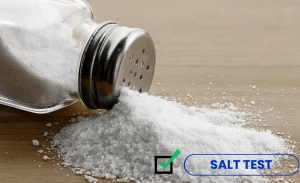 An image that contains a bottle of salt and text "salt test"